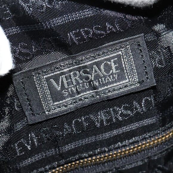 VERSACE Sunface Boston Bag Leather 2way Black Gold Auth ki5390V - Picture 11 of 16